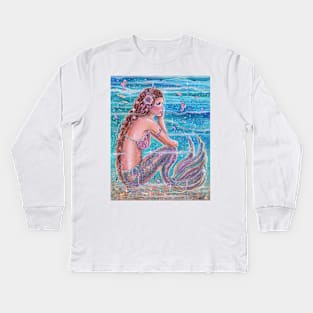 Coral mermaid by Renee Lavoie Kids Long Sleeve T-Shirt